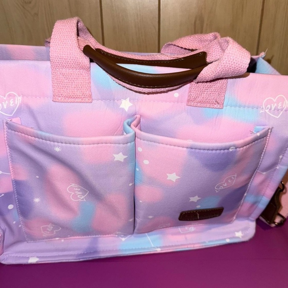 Multi-colored Pink purple pastel kawaii
bag with pockets and adjustable straps